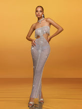 Robe longue bustier à franges et découpes