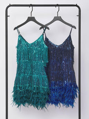 Tassel Feather Mini Dress In Royal Blue