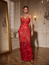 Strapless Flower Maxi Dress In Red