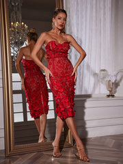 Robe midi bustier à fleurs rouge