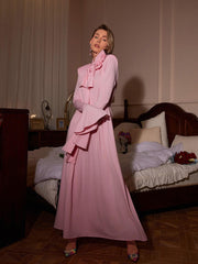 Long Sleeve Flower Maxi Dress In Pink