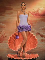 Robe bustier mini à fleurs violette