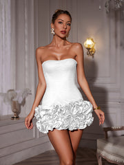 Strapless Flower Mini Dress In White