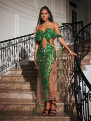 Robe maxi à découpes et sequins