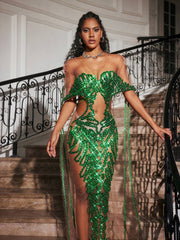 Robe maxi à découpes et sequins
