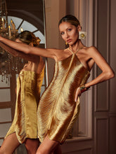 Robe courte à franges dos nu couleur bronze