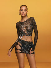 Ensemble jupe à découpes et strass