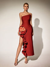 Robe longue bustier à volants et imprimé floral