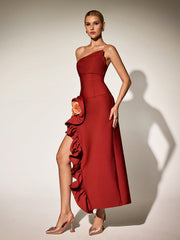 Robe longue bustier à volants et imprimé floral