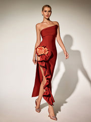 Robe longue bustier à volants et imprimé floral