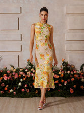 Sleeveless Flower Embroidered Midi Dress