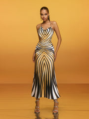 Robe midi rayée à col halter