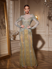 Robe longue à franges et cristaux