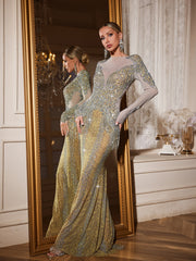 Robe longue à franges et cristaux