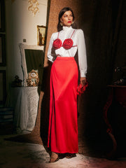 Flower Satin Skirt Three Piece Set