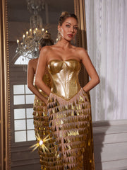 Robe longue corset à franges en acrylique