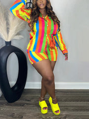 Vibrant Striped Shirt Shorts Set