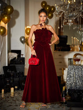 Robe longue bustier en velours fleuri