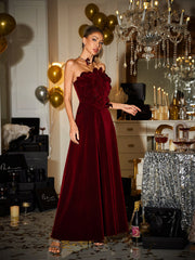 Strapless Flower Velvet Maxi Dress