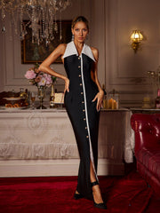 Folded Collar Button Maxi Dress