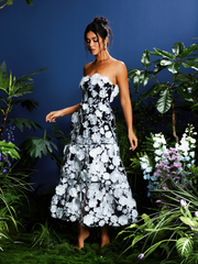 Robe midi bustier brodée de fleurs