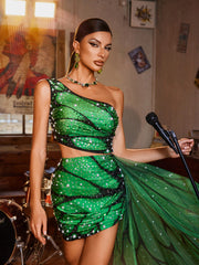 Ensemble jupe ornée de papillons verts