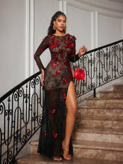 Long Sleeve Flower Lace Maxi Dress