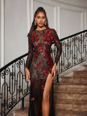 Long Sleeve Flower Lace Maxi Dress