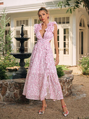 Plunge Neck Floral Maxi Dress