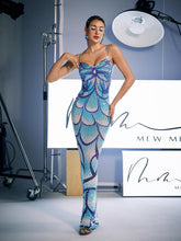 Robe longue à imprimé spaghetti et cristaux