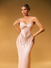 Robe longue bustier à sequins