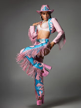 Tenue de cowgirl à franges roses