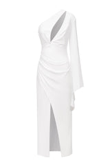 Robe midi asymétrique fendue sur une épaule