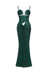 Flower Cut Out Twist Slit Maxi Dress - Green