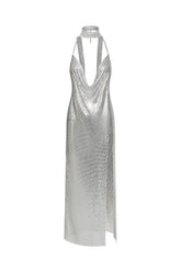 Halter V-Neck Slit Maxi Dress