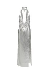 Halter V-Neck Slit Maxi Dress