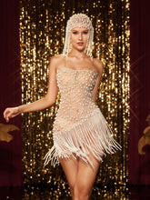 Robe courte à franges de perles