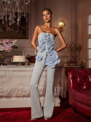 Combinaison bustier en jean à fleurs