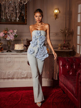 Combinaison bustier en jean à fleurs