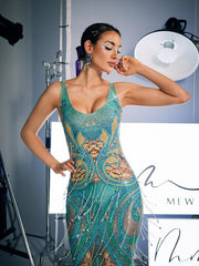 Robe longue à franges de cristaux imprimés