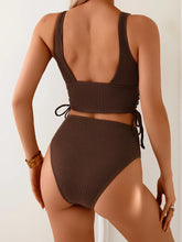 Deep V Bikini Set Solid Color Tie Side Tummy Control Swimwear Two Piece Bathing