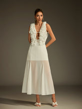 Robe midi en maille à décolleté plongeant et volants