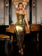Strapless Metallic Midi Dress In Gold