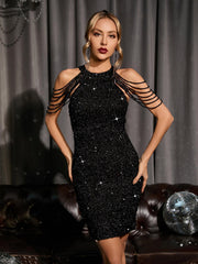 Robe moulante mini à sequins noirs