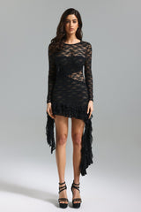 Lace Asymmetrical Hem Mini Dress
