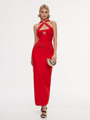 Robe longue bandage froncée à motif étoile de mer