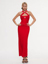 Robe longue bandage froncée à motif étoile de mer
