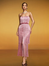 Robe longue bustier à franges et sequins