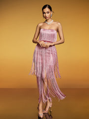 Robe longue bustier à franges et sequins