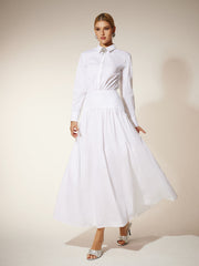 Robe chemise froncée à col